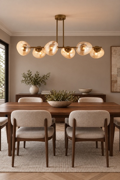 Apliqa Tristan 6'Lı Sıralı Eskitme Modern Yemek Masası Üstü, Salon Avize