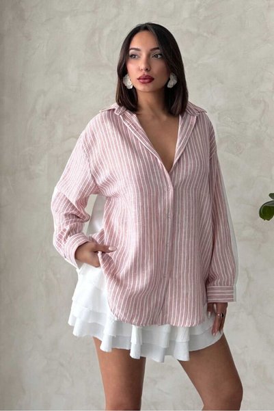 VERYMODA قميص كتان مخيط من نوع سوبان - لون داكن - |   F1917 - وردي