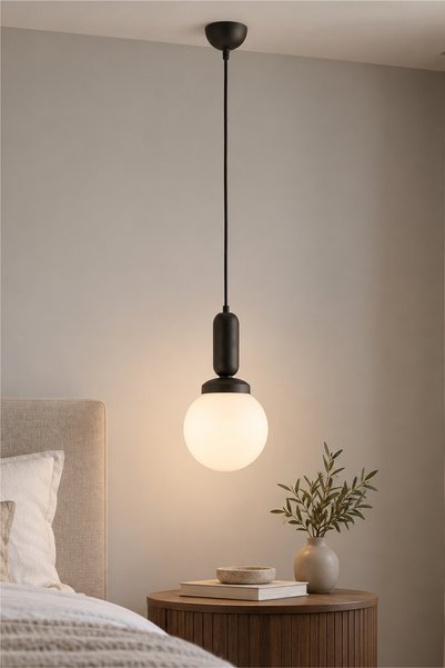 Apliqa Arlo Tekli Siyah Modern Sarkıt Top Avize Mutfak Salon Sarkıt Avize