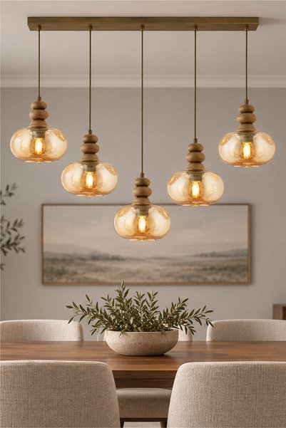 Apliqa Elodie 5'li Sıralı Bohem Modern Sarkıt Salon Avize
