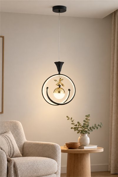 Apliqa Mengü Tekli Siyah Gold 3 Renkli 36 Watt Ledli Modern Oturma Odası, Kor...