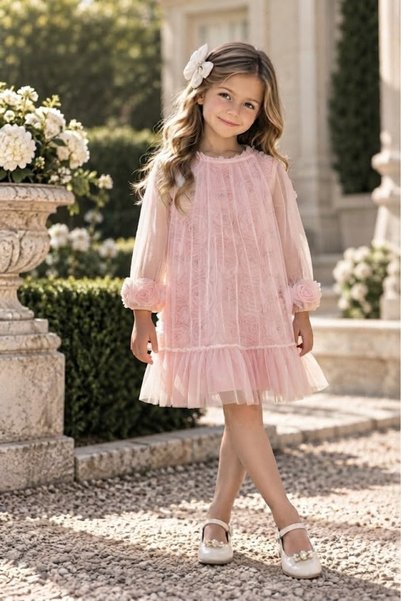 SweetMe Kız Bebek ve Çocuk Gül Kabartmalı Tül Detaylı Doğum Günü Ve Özel Gün ...