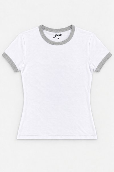Brix Kadın Slim Fit Ringer T-Shirt Gri Melanj