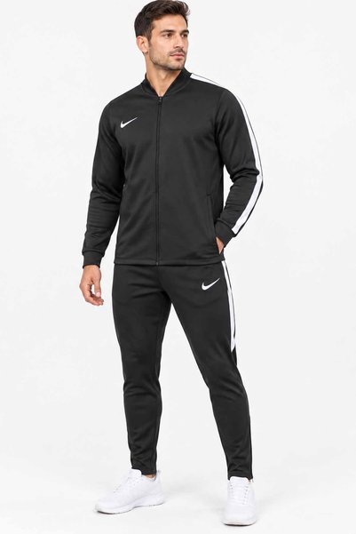 Nike Erkek Siyah Spor Eşofman Takımı Tam Fermuarlı Üst Beyaz Şerit Detaylı Takım