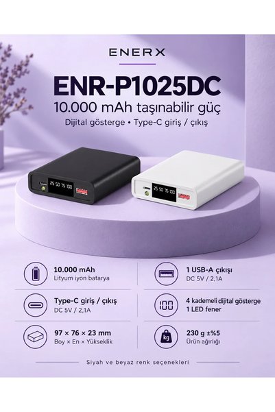 ENERX Enr-p1025dc 10000 Mah 2.1 Amper Led Göstergeli Powerbank Siyah