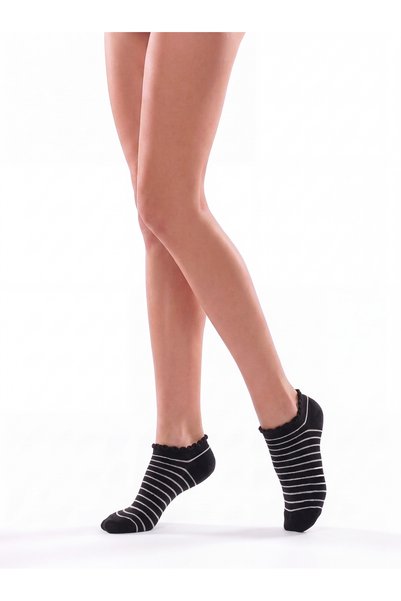 SUWEN Stripe Fırfırlı Patik Çorap