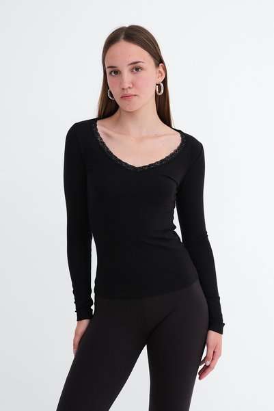 Addax Lace Collared Modal Blouse P06099