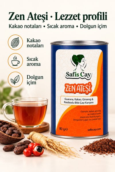 Safiş Çay Zen Ateşi Guarana Kakao Ginseng ve Rooiboslu Bitki Çayı Karışımı 80 g