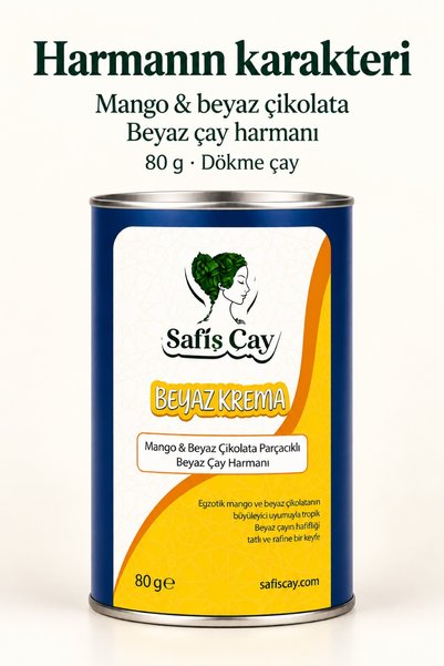 Safiş Çay Beyaz Krema Mango ve Beyaz Çikolata Parçacıklı Beyaz Çay Harmanı 80 g