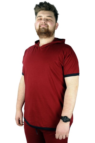 ModeXL Modna XL muška majica s kapuljačom, karirani dezen 22136 bordo