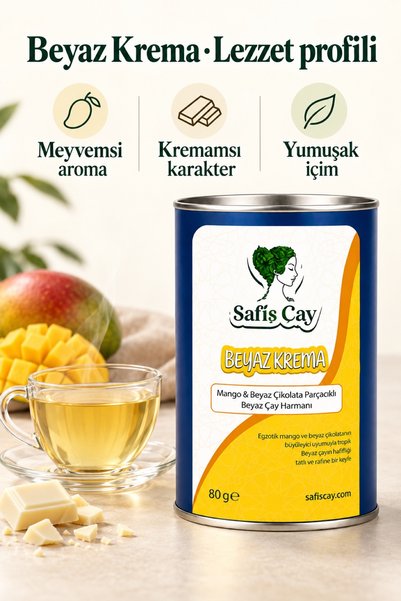 Safiş Çay Beyaz Krema Mango ve Beyaz Çikolata Parçacıklı Beyaz Çay Harmanı 80 g