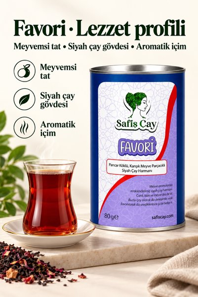 Safiş Çay Favori Pancar Köklü Karışık Meyve Parçacıklı Siyah Çay Harmanı 80 g