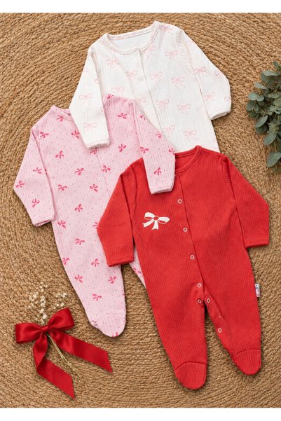 DEFNE LİNA BABY Baby Patterned Seasonal Cotton Newborn 3-6-9 Months 3-Piece Outfit Jumpsuit Set Sleeping Bag