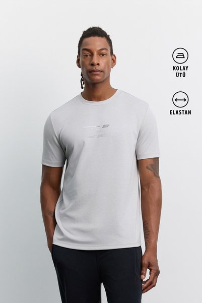 Avva Tricou gri pentru bărbați, cu gât turnat, imprimat, din amestec de visco...