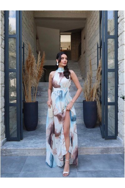 ESRAHELVACI فستان بفتحة رقبة رسن منقوشة