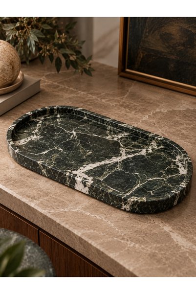İNCEİSDESİGN Natural Marble Presentation Tray / Organizer Special Design Luxury Oval Tray 15 X 30 cm 3 Different Color Options
