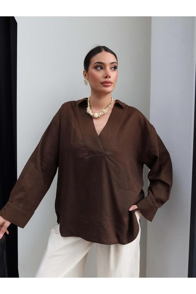 ESRAHELVACI V-Neck Linen Flowy Shirt