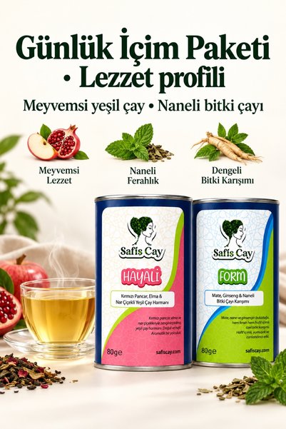 Safiş Çay Günlük İçim Paketi Hayali Yeşil Çay ve Form Bitki Çayı Seti 2 x 80 g