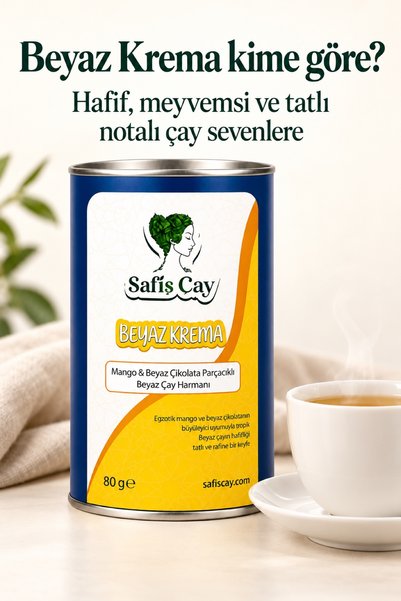 Safiş Çay Beyaz Krema Mango ve Beyaz Çikolata Parçacıklı Beyaz Çay Harmanı 80 g
