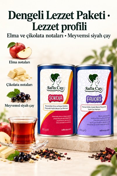 Safiş Çay Dengeli Lezzet Paketi Şokola ve Favori Meyvemsi Dökme Çay Seti 2 x 80 g