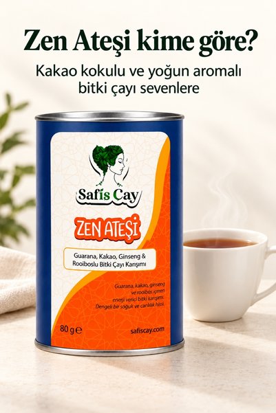 Safiş Çay Zen Ateşi Guarana Kakao Ginseng ve Rooiboslu Bitki Çayı Karışımı 80 g