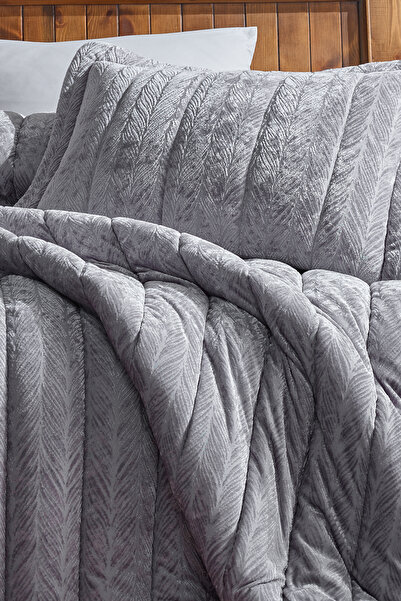 Elart Velvet Comfort Uyku Seti 3 Parça Çift Kişilik Kadife Gri