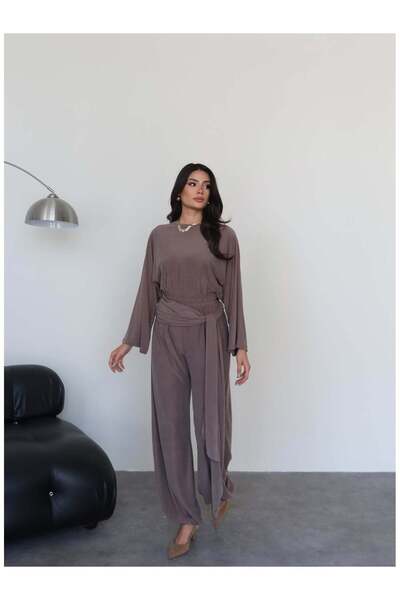 ESRAHELVACI Set Shalwar drapat cu detalii tip eșarfă din modal