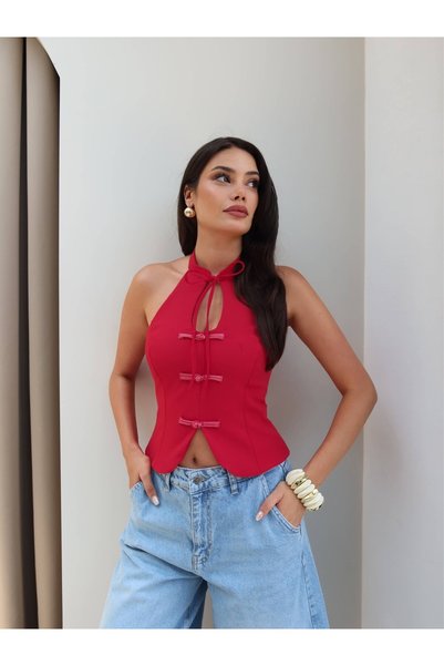 ESRAHELVACI Ornamental Buttoned Halter Neck Blouse