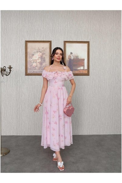 ESRAHELVACI Shoulder-Ruffled Romantic Dress