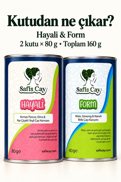 Safiş Çay Günlük İçim Paketi Hayali Yeşil Çay ve Form Bitki Çayı Seti 2 x 80 g