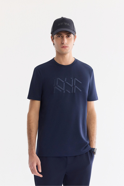 Avva Tricou pentru bărbați, albastru marin, cu decolteu tip crew, imprimat, b...