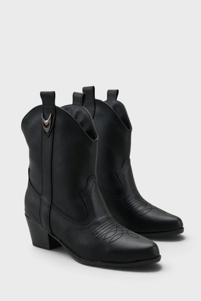 MODAADAM Women's Grant Short Cowboy Boots - black-leather