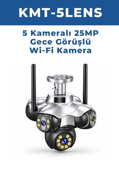 memeti KMT-5LENS 25MP 5 Kameralı WiFi PTZ Güvenlik Kamerası Gece Görüşlü Hare...