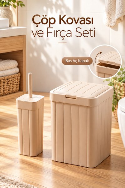 Porsima Linny Set de 2 perii de baie, set de coș de gunoi pentru baie și bucă...