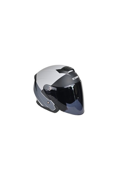 scharf 528 Siyah Vizörlü Yarım Motosiklet Kaskı - Güneş Camlı Açık Kask (P1)