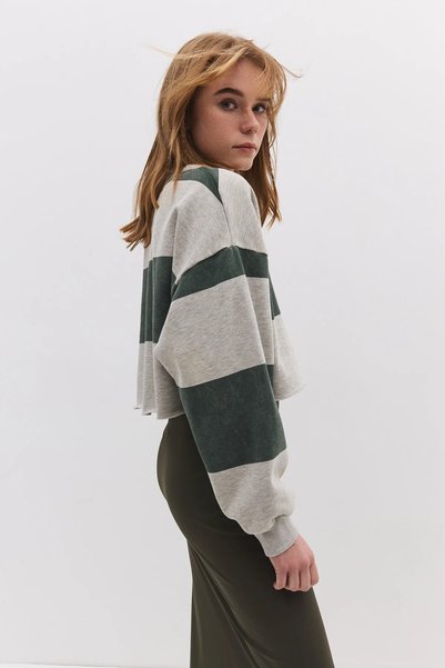 No Matter What Women's Hooded Crop Sweatshirt Striped Long Sleeve