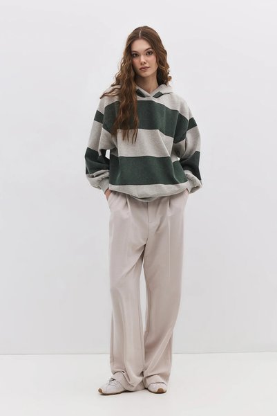 No Matter What Kadın Kapüşonlu Sweatshirt Çizgili Kanguru Cepli Pamuklu Uzun ...