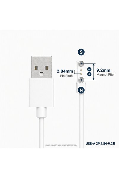 choice2 USB-A 2P 2.84-9.2 B White Magnetic Charging Cable USB 2pin 4pin 5pin ...