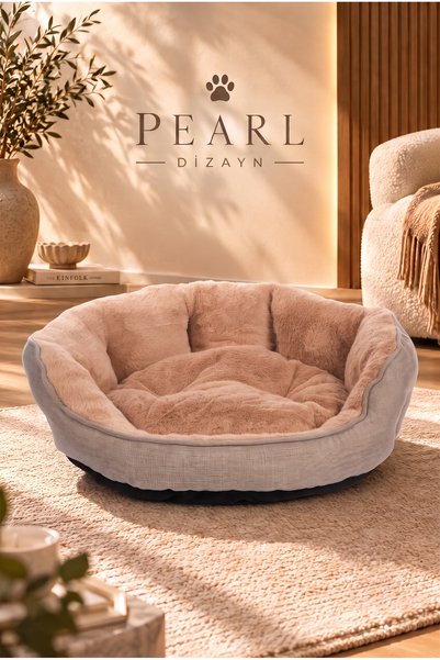 PUGALO Pearl Peluş Kedi Köpek Yatağı, Yüksek Kenarlı Peluş Oval Minder
