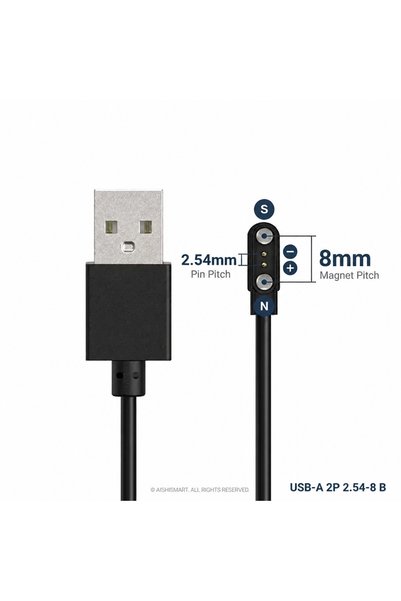Choice12 USB-A 2P 2.54-8 B-BK White Magnetic Charging Cable USB 2pin 4pin 5pi...