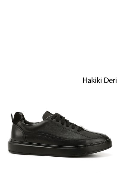 GÖNDERİ(R) Erkek Siyah Bağcıklı Kauçuk Taban Hakiki Deri Sneaker