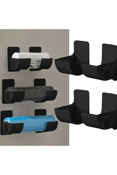 Choice Black-4pcs 4-pack Punch-free Storage Rack Kitchen Plastic Wrap Garbage...