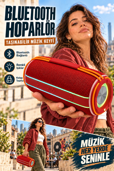 Zineets Büyük Boy Led Işıklı Dayanıklı Ses Bombası Usb Sd Aux FM Radyo Blueto...
