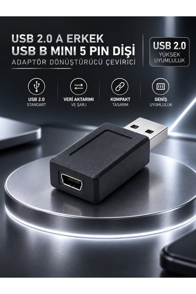 MVLH Mini USB Erkek USB 2.0 A Erkek - USB B Mini 5 Pin Dişi Adaptör Dönüştürücü Çevirici