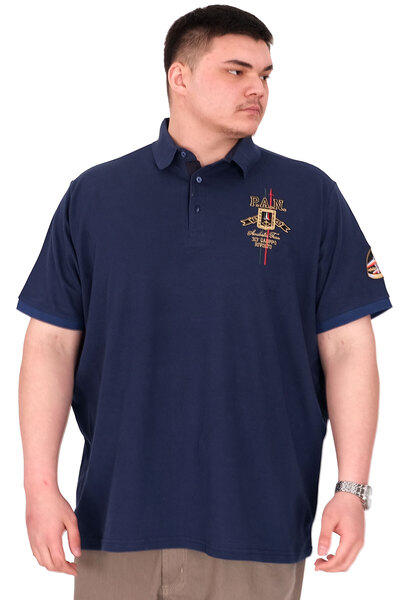 ModeXL Fashion XL Plus Size Men's Polo Neck T-Shirt Embroidered U25307 Indigo