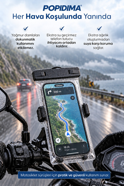 Popidima Universal Su Geçirmez Motosiklet Scooter Bisiklet ATV Telefon Tutucu...