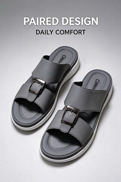 Hayyin Mart Premium Men Open Toe PU Leather Sandals Diamond Embossed Strap Wi...