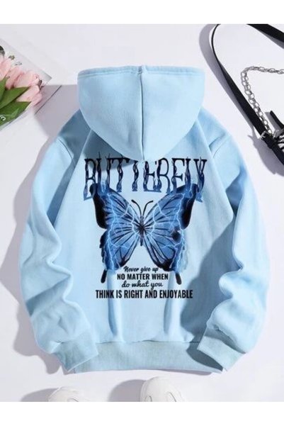 Vordevia Butterfly Printed Cotton 3 Thread Threaded Oversize Sweatshirt