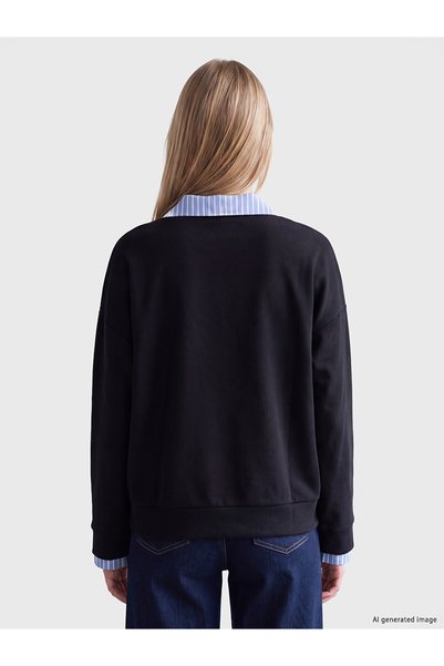 LC Waikiki Nevavm Farkıyla Natuvera Navy Blue Shirt Collar Striped Women's Sweatshirt