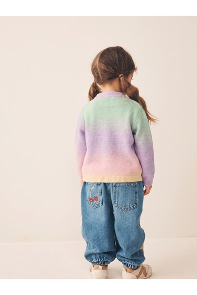 Tinymuyt Girl's Rainbow Patterned Buttoned Knit Sweater